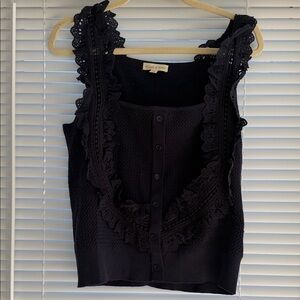 Elegant Navy Lace Trim Top